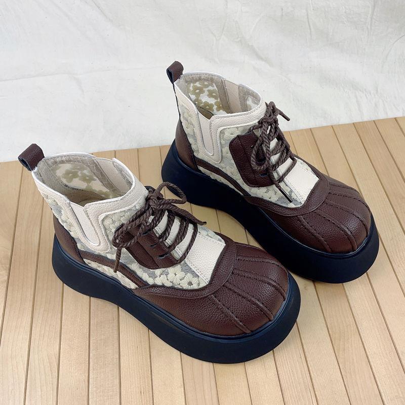 

Hollow Martin boots women s 2025 summer thin mesh breathable casual cool boots heightened thick-soled college style short boots 40 коричневый