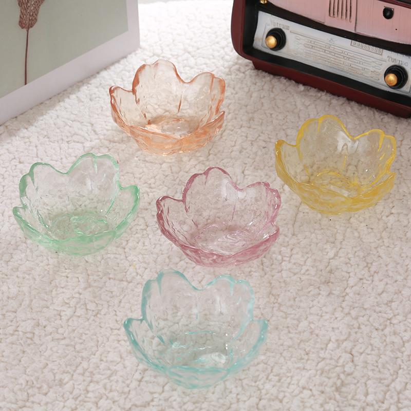 Small Glass Dish Nordic Style Gold Inlay Glass Sauce Bowl Mini Japanese Cherry Blossoms Seasoning Plate For Ice Cream Fruit Sala