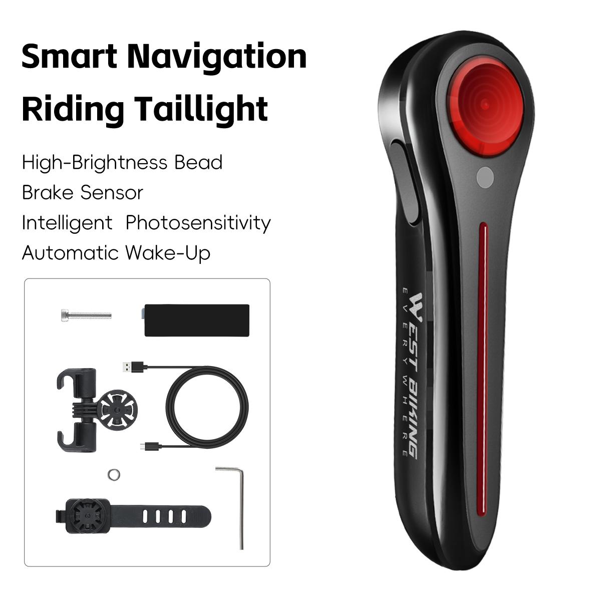 WEST BIKING Bike Automatic Tail Light IPX6 Brake Sensing Rear Light Linear Flowing Flashing LED Light Bar Bicycle Accessories чёрный