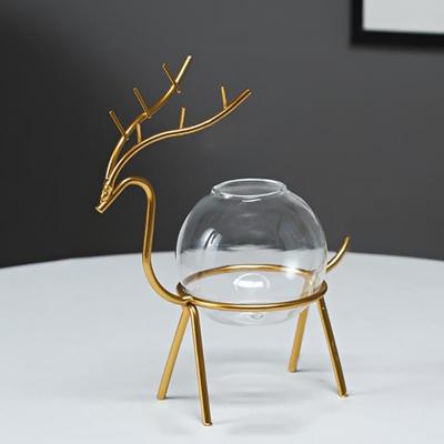 Desktop Metal Flower Vases Iron Holder Glass Vase Home Room Dining Table Hydroponic Planter Metal Vase Home Decorations