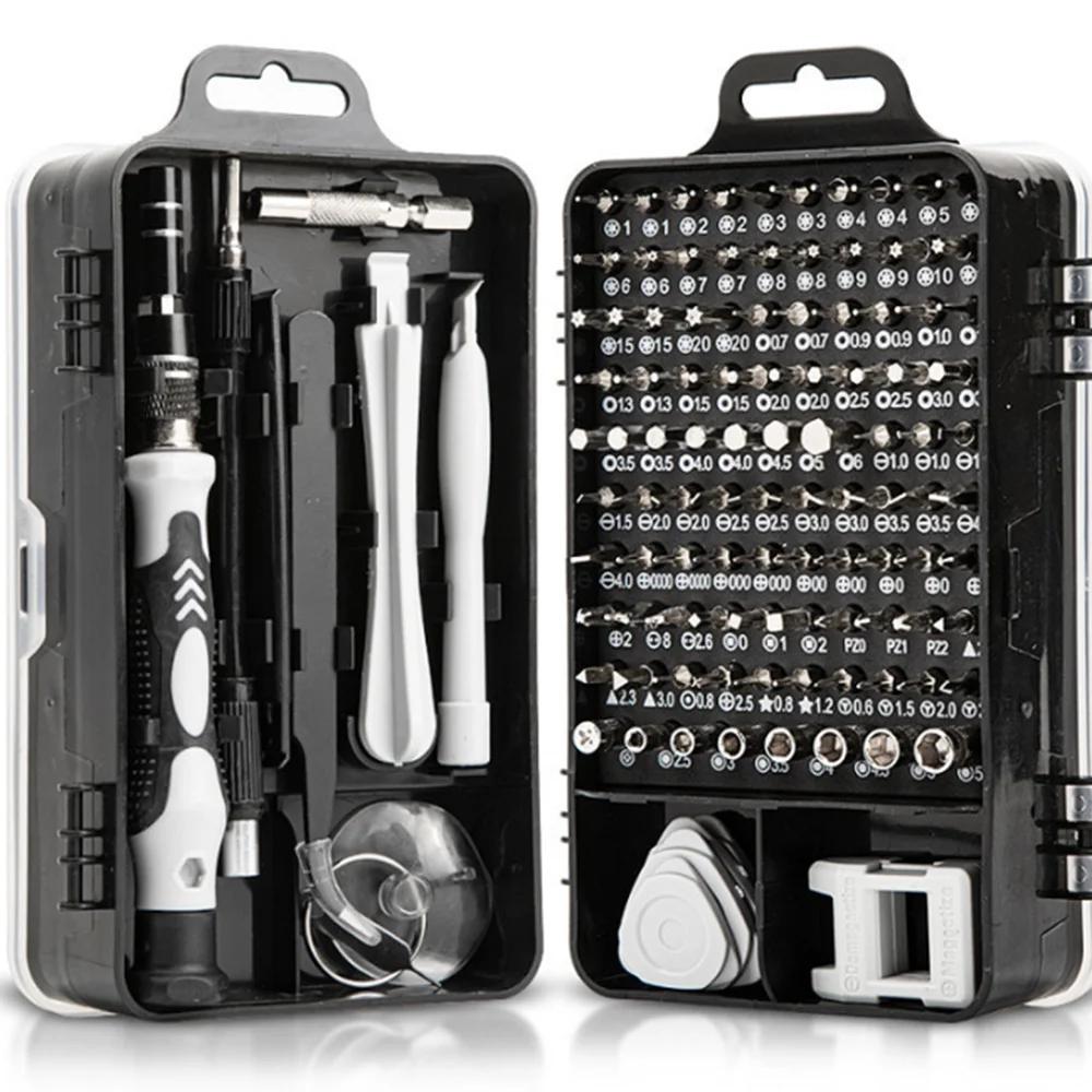 

Набор прецизионных отверток 115 в 1, профессиональный многофункциональный инструмент для ремонта с 98 магнитными битами для отверток iPhone Glass серый