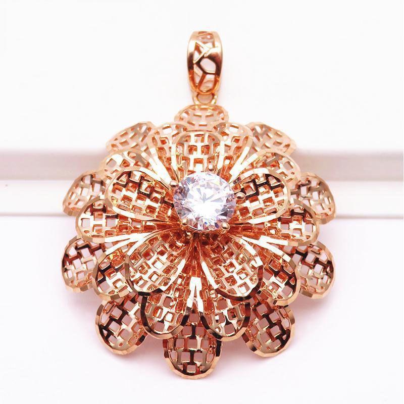 Purple Gold-Plated Rose Gold Inlaid Zircon Flower Hollow Pendant Simple Fashion Trend Personalized Color Gold Chain