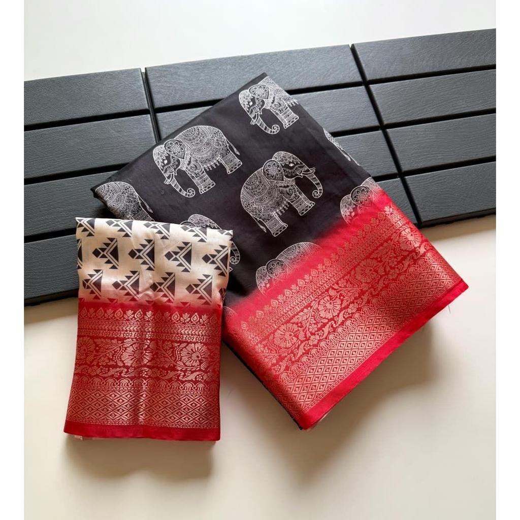 Pure Soft Litchi Silk Original 50600 Soft and Smooth 5 × 5 Jaqurad Weveing Rich Border Both Sides Same All Over Fabric