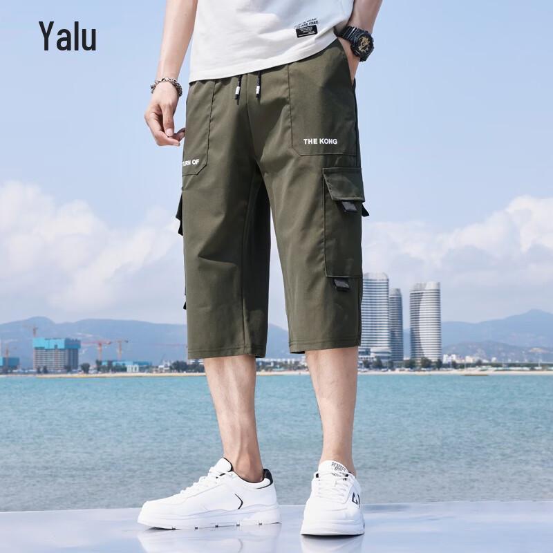

Yalu Men s Ice Silk Loose Straight Cargo Capri Shorts 6XL