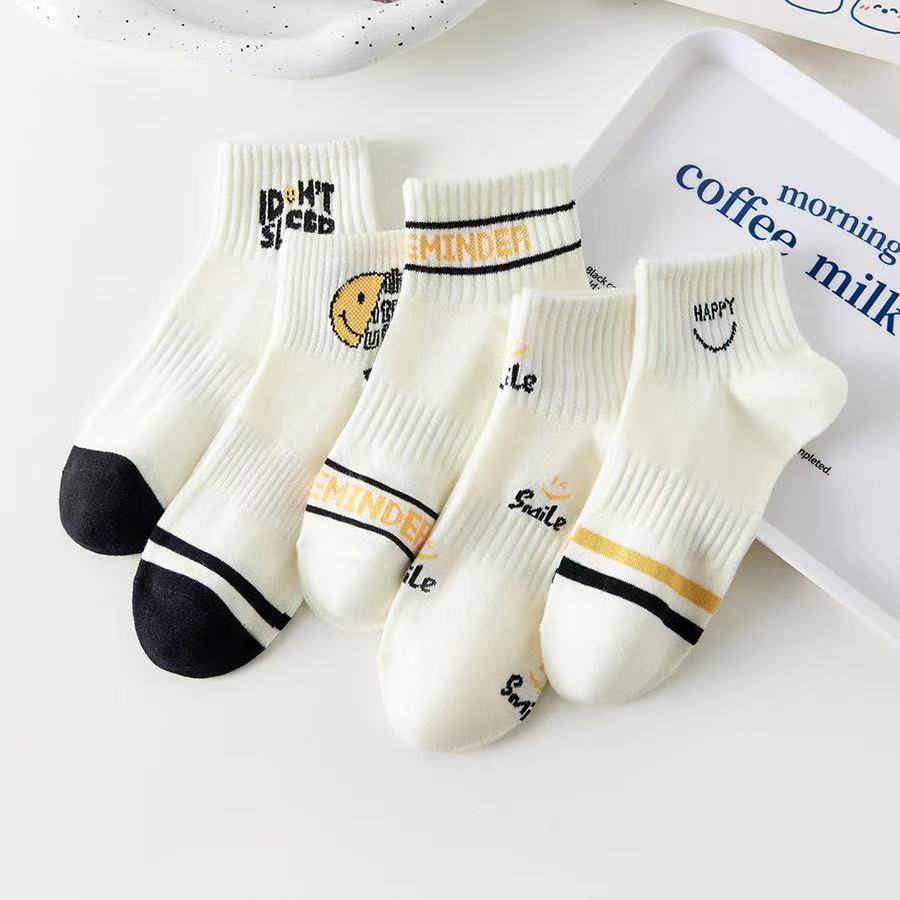5Pairs Women's Spring and Summer New Short Cotton Socks Japanese Sweet Casual Cartoon Couple Boat Socks