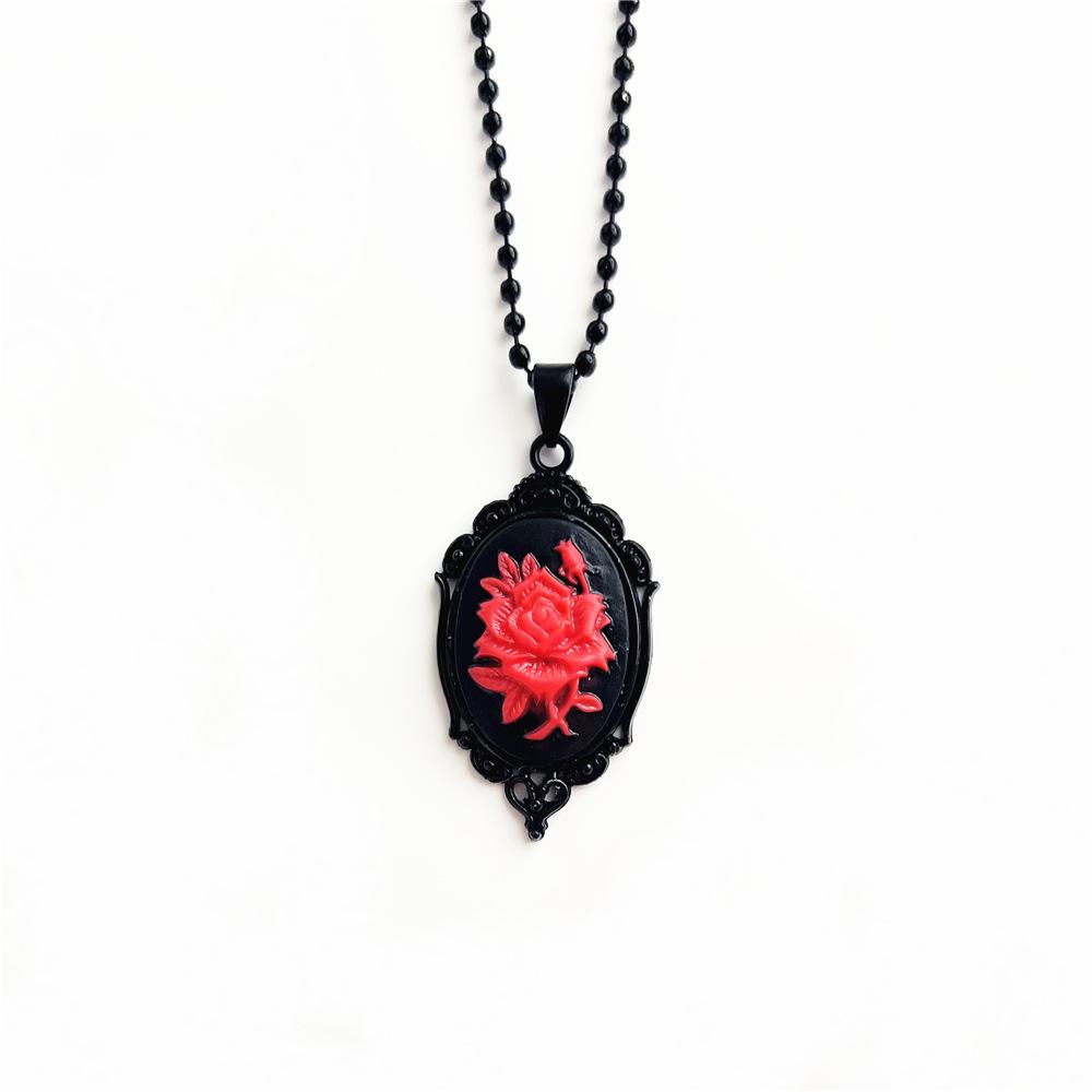 

Victorian Black & Red Rose Cameo Necklace
