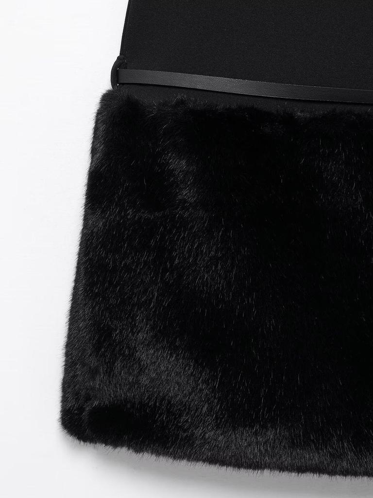 TAOP&ZA Women's Elegant Belted Faux Fur Panelled Dress for Early Spring
