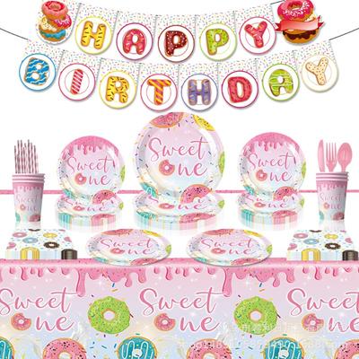 New Donuts Party Supplies Birthday Decorations Cutlery Paper Plates Tissue Tablecloths Banners Party Supplies