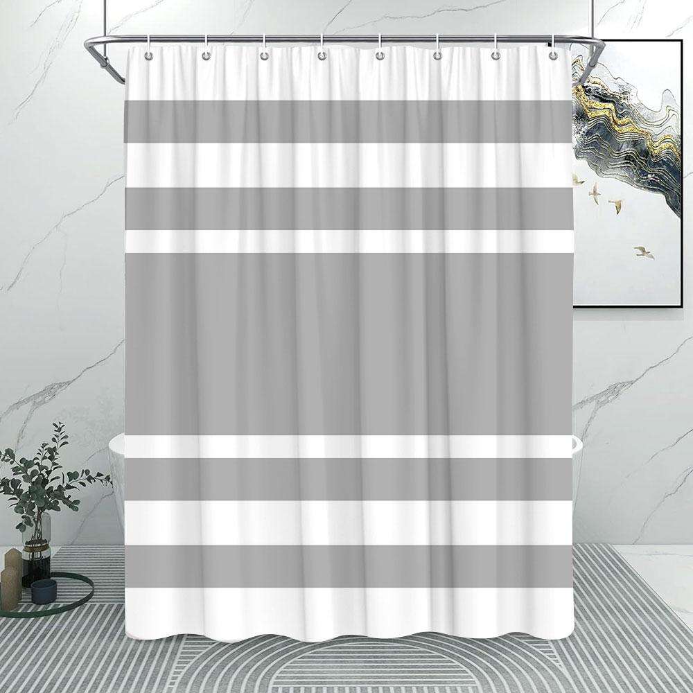 Tenda da Doccia alla Moda a Righe Grigie Motivo a Linee Semplici Moderne Casa Poliestere Stampato Tende da Doccia Arredamento Bagno Con Ganci