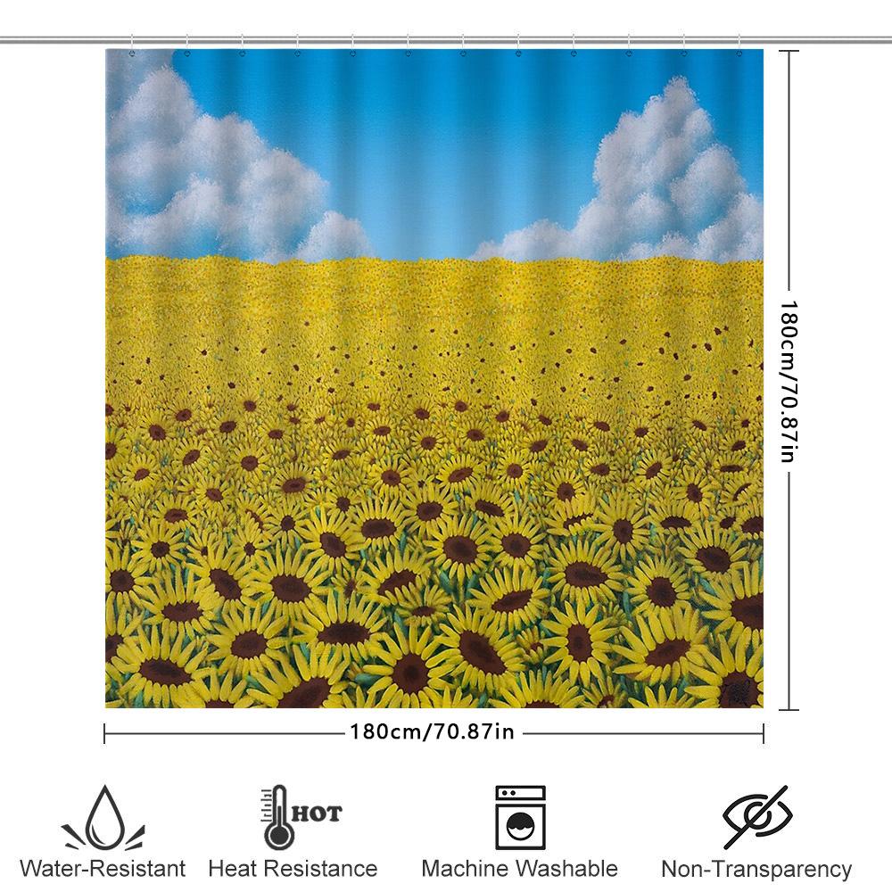 Sunflower Shower Curtain Floral Botanical Farmhouse Bathroom Decor Vintage Rustic Washable Fabric Set