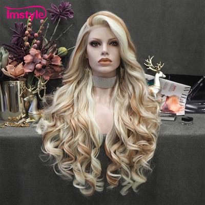 Imstyle Blonde Brown Wig Synthetic Lace Front Wig Long Wavy Wigs For Women Heat Resistant Fiber Hair Daily  Mixed Color Wig