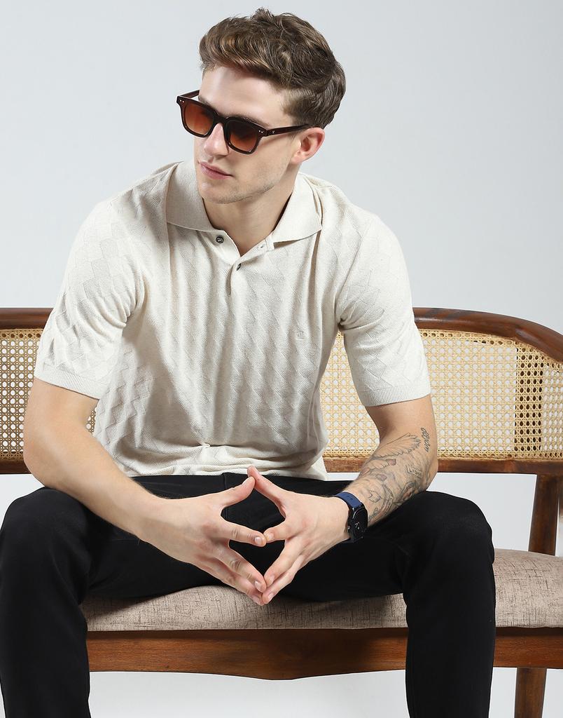 Luxuria Mens Self Design Collar Neck Tshirt