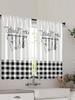 2 Pcs Window curtain,Modern Fresh Checkered Sunflower Printed Home Decoration Kitchen Bedroom Window Curtains With Rod Pocket