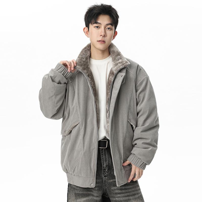 2025 Men's Japanese Retro Fur Collar Cotton Padded Jacket - Warm, Casual, Loose Fit Fashion Top for Autumn/Winter