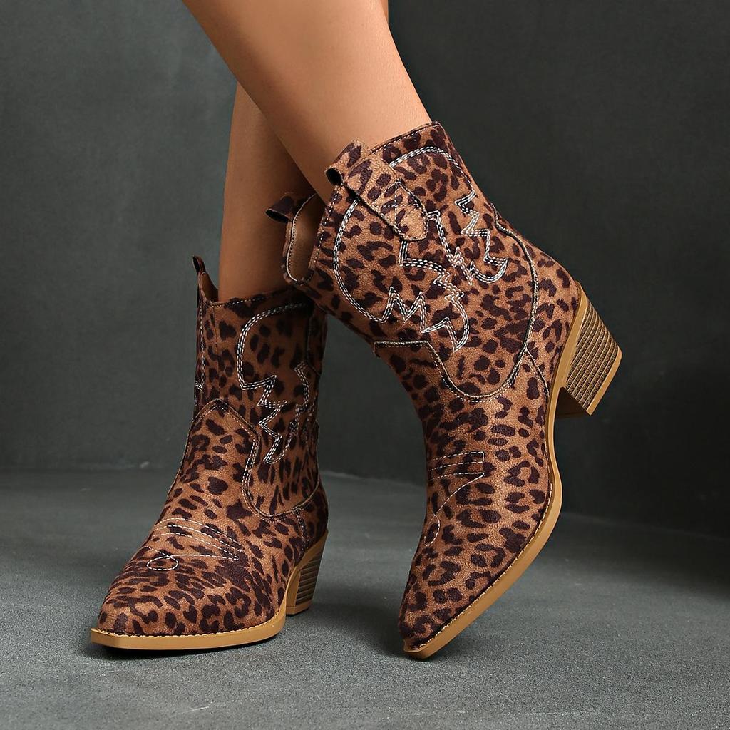 Damskie zamszowe botki kowbojskie plus size ze szpiczastym noskiem i masywnym obcasem