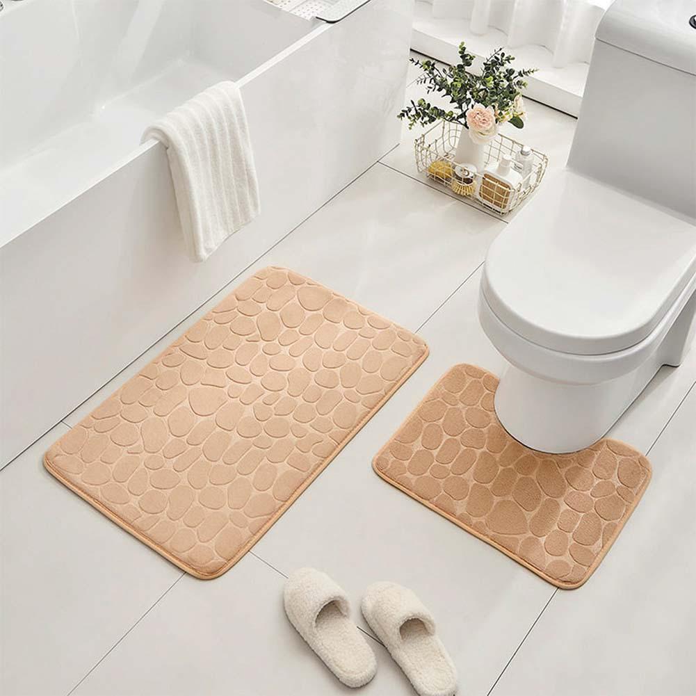 Kiesel Korallenfleece Badezimmer-Matten-Set - Wasserabsorbierend & Rutschfest (2 Stück)