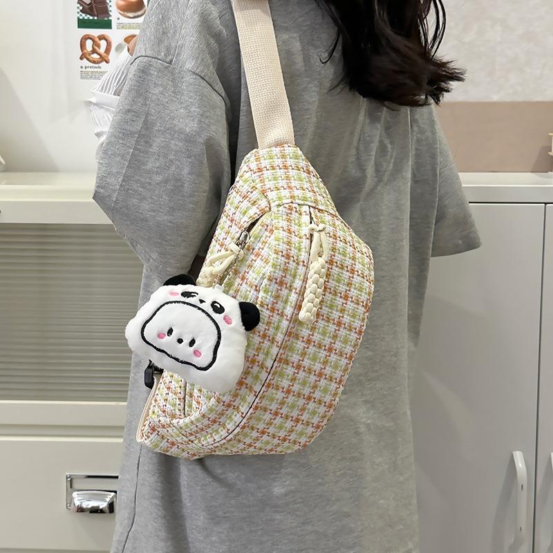 Wind soft shoulder bag plaid women's simple and versatile small breast bag girl student messenger bag