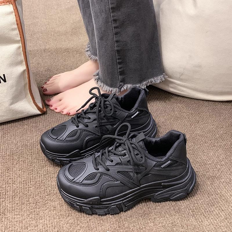 Women's Korean-Style 2025 Summer Dad Sneakers: Breathable Mesh, Thick Sole, Versatile White Running Shoes