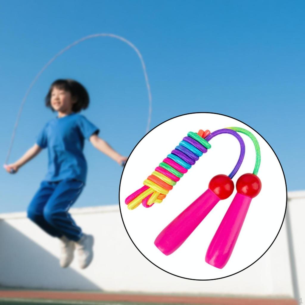 Colorful Kids Jump Rope 2.4M with Wooden Handle Skipping Jumping for Boys Girls Outdoor