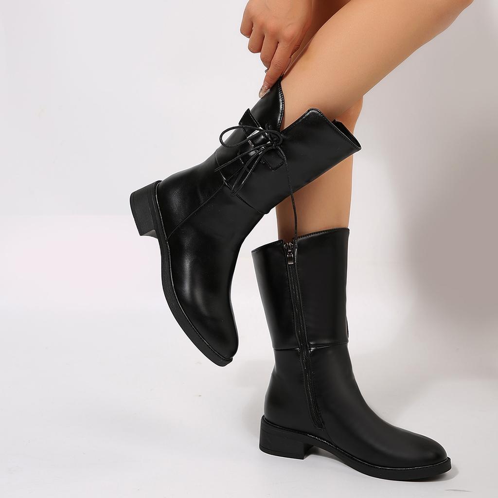 Fashion 2025 Autumn and Winter Fashion New Casual Plus Warm Round Toe Zipper Solid Color Comfortable Pu Leather Women's Ankle Boots 529
