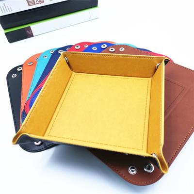 Organizador de caixa de armazenamento de couro sintético dobrável para mesa, suporte e bandeja para casa