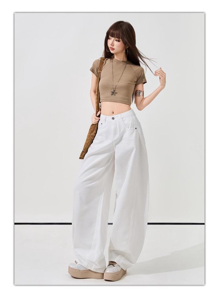 Women's Super Soft White Linen Cropped Wide-Leg Jeans - 2026 Spring/Summer Collection