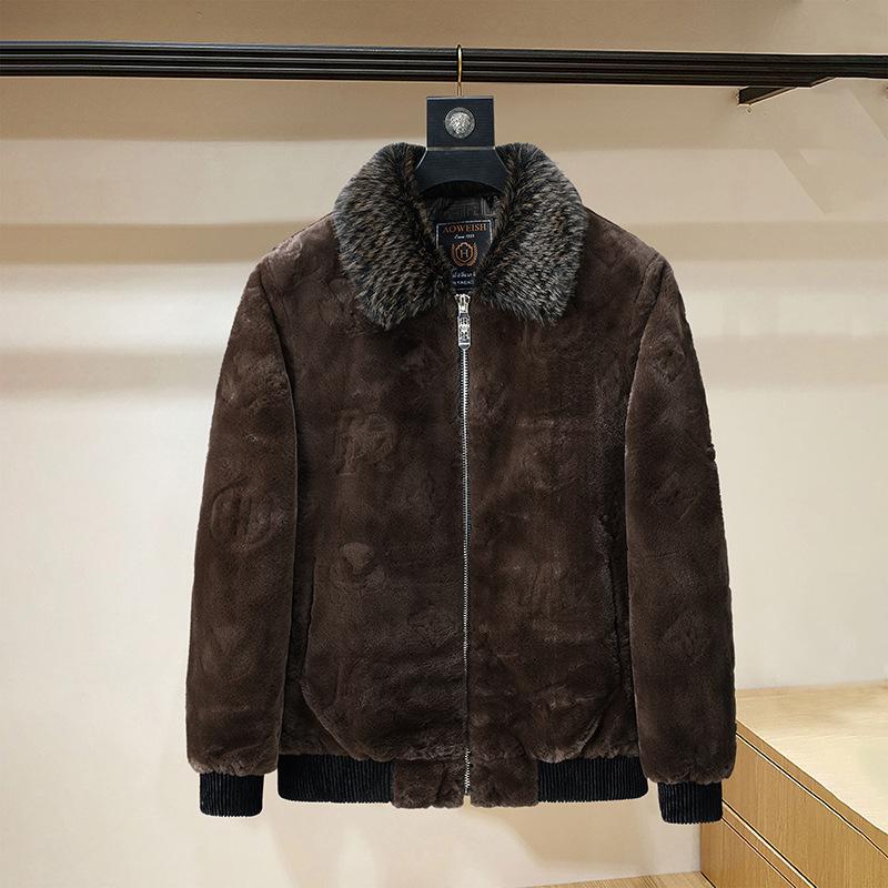 Men's Gold Sable Velvet Jacket: Fashionable Casual Warm Fur Coat for Autumn and Winter
