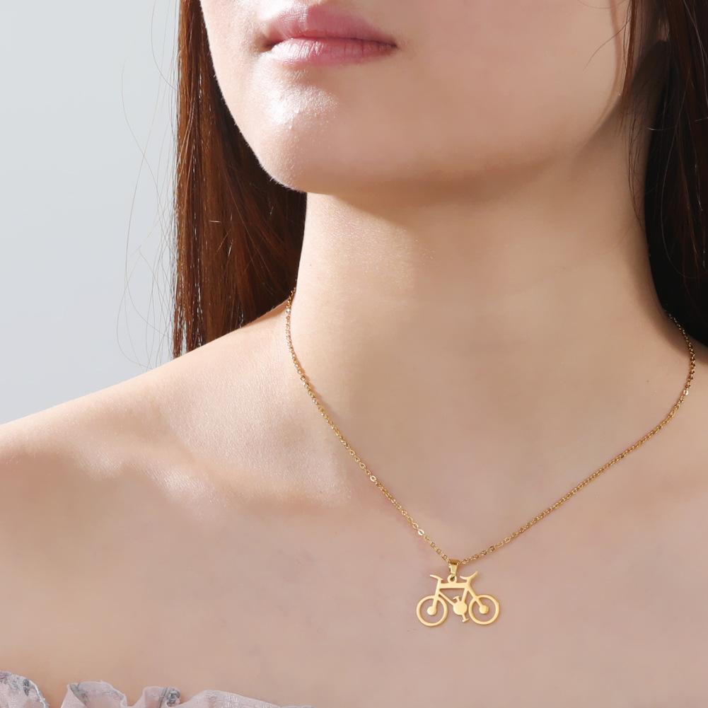 Straight Hair Titanium Steel Fashion Cartoon Bicycle Pendant Necklace