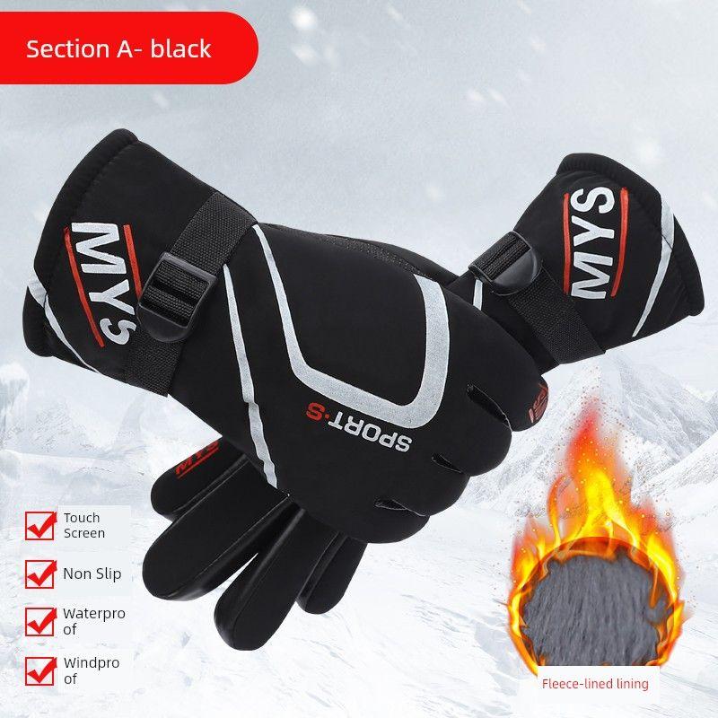 

Leather Gloves Men s Winter Heattech Cotton Gloves Cycling Fleece-lined Thickened Motorbike Gloves Winter Cold-Proof Wind Non-Slip Water FJ900 [rain cloth] A black One size