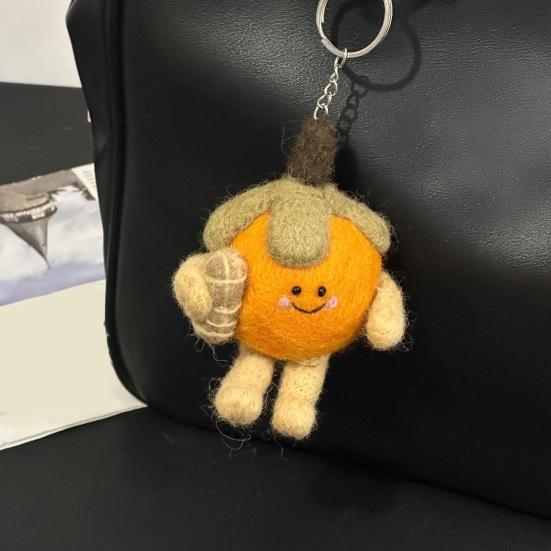 Yousheng Handmade Wool Felt Keychain Persimmon Peanut Figurine Bag Charm with Smile Face Cute Good Luck Pendant Soft Fluffy Decoration