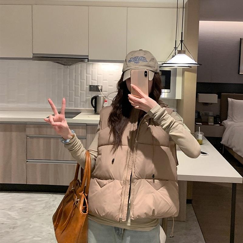 New Winter Short Fashionable Cotton Vest Warm and Versatile Hooded Fashionable Loose Women's Korean Style Slim Jacket