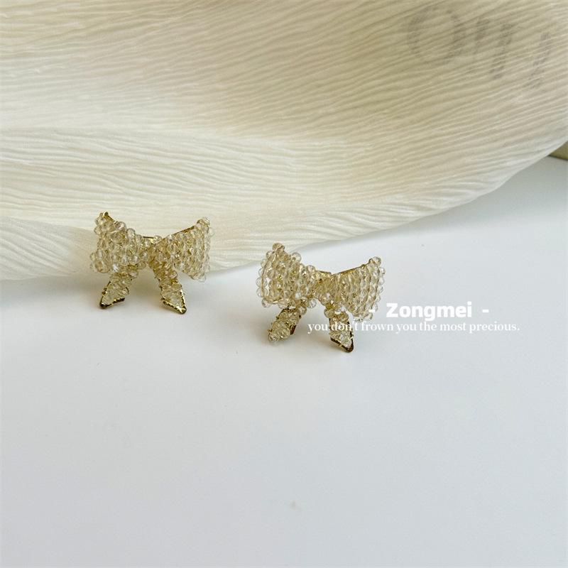 Elegant Rhinestone Bow Earrings - Gentle Pink Luxurious Charm