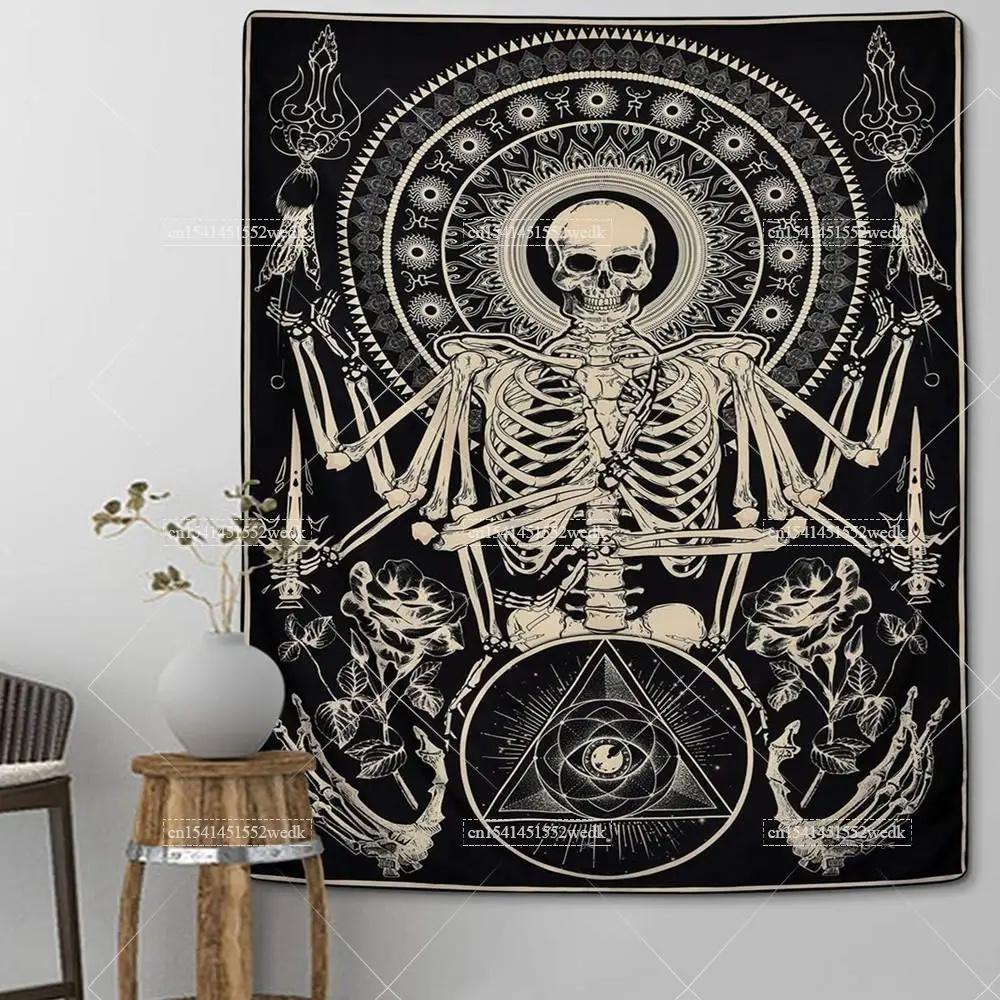 Goth Skull Tapestry Devil Satanic Tapestrys Wall Hanging Batwing Skeleton Tapestries For Bedroom Aesthetic Home Decoration