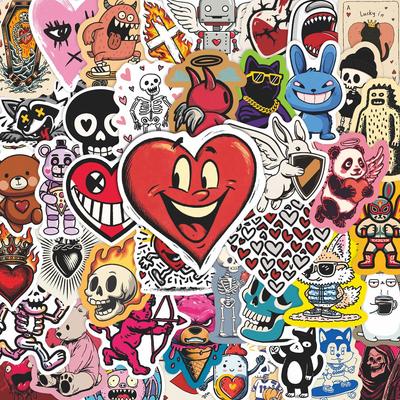 50 Adesivi Graffiti Personalizzati Teschio & Fiamme - PVC Impermeabile per Valigie