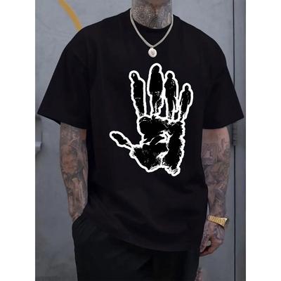 European Size Palm Silhouette Print Men'S Shirt, Casual Short Sleeve Crew Neck T-Shirt for Summer And Spring, Men'S Summer Outdoor Apparel