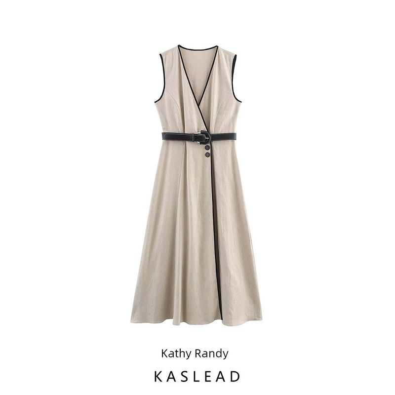 Kaslead New Women clothes Western Style Fashion With Belt Blended Midi Dress 3655939 052