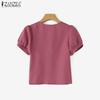 ZANZEA Women Casual Round Neck Solid Color Short Sleeve Blouse