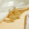 New Fashion Sweet Temperament Gold Color Christmas Tree Pendant Earrings for Women Christmas Light Luxury Shiny Party Jewelry