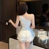 2025 fashion new women's clothing gentle slanted shoulder streamer chiffon dress with flowers
