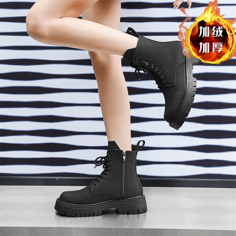 Thick-soled Martin boots winter new British style warm high-top leather shoes locomotive velvet boots leather boots