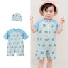 Breathable Baby Swimwear Set with Swim Hat Fast Drying Short Sleeve Zipper Bathing Suit Sun Blocking Design  Blue 100-120