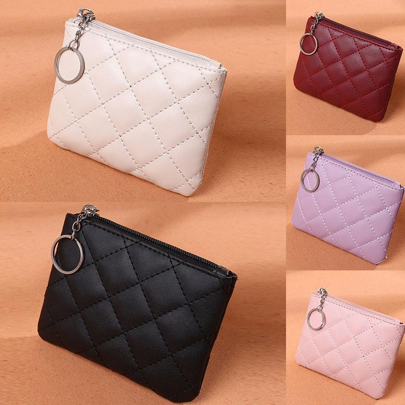 Women PU Leather Zip Coin Wallet Key Chain Fashion Small Purse Money Short Change Pouch Coin Purse