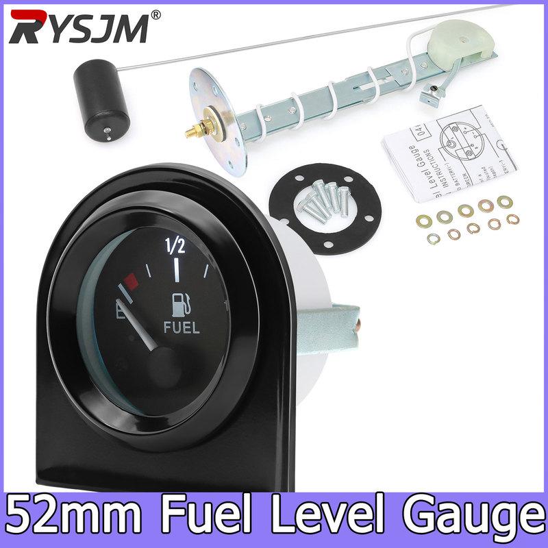 52mm Fuel Level Gauge  240-33ohm Car Meter Fuel Float Sensor Fit 5in-27in Tank Height White LED Light Black Rim Automotive Gauge