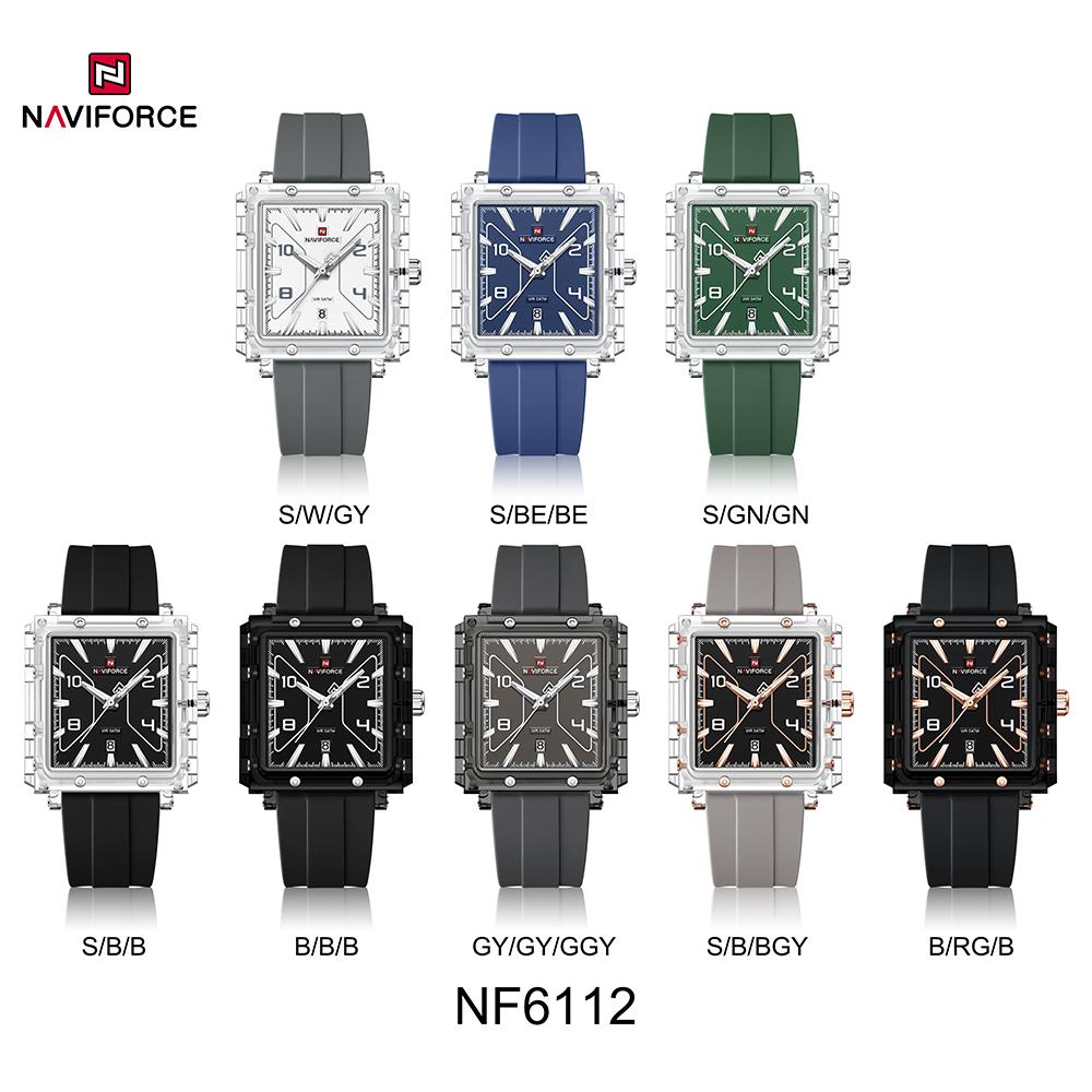 Naviforce Original Men Watch Lightweight Plastic Case Silicone Strap 50m Waterproof Luminous Pointer Square Men Fashion Casual Watch NF6112