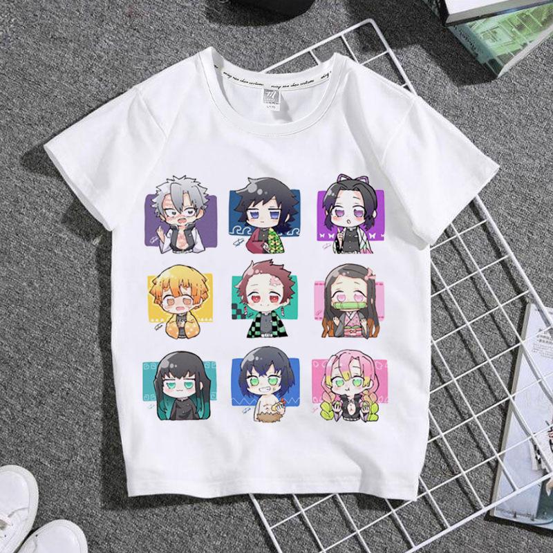 

Fashion Anime Ghost Blade Kimetsu No Yaiba Print Children T-Shirt Summer Loose Short Sleeve Women Tops Men Tees Girl Blouses S білий