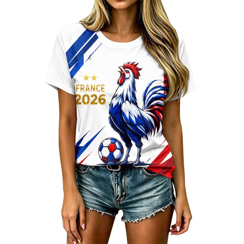 Women's Soccer Fan Short Sleeve T-Shirt, Round Neck Casual Tee for Day Support & Fan
