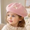 Cotton Girls Painter Cap Bowknot Decoration Toddler Warm Beanie Fashion Bow Knit Headwear  Girl