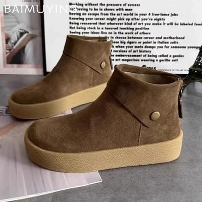 Flache Damen Stiefeletten Wildleder Plateau Designer Retro Schuhe 2025 Trend Winter Neue Marke Laufkomfort Klassische Damenstiefel
