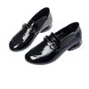 Spring square head thick heel single shoes new spring and autumn comfortable British style small leather shoes medium heel patent leather