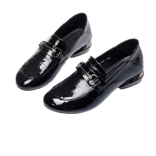 Spring square head thick heel single shoes new spring and autumn comfortable British style small leather shoes medium heel patent leather